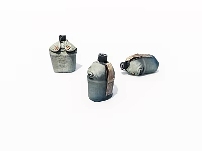Three Stylish Daily Use Water Bottles With Leather Canvas Covers And Designs 3d model