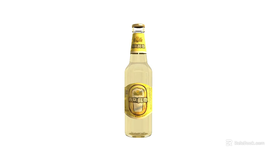 Transparent Beer Bottle With Yellow Liquid And Wine Glass On White Background 3d model 