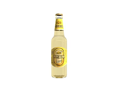 Transparent Beer Bottle With Yellow Liquid And Wine Glass On White Background 3d model
