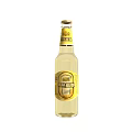 Transparent Beer Bottle With Yellow Liquid And Wine Glass On White Background