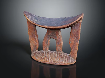 Traditional African Handcarved Wooden Stool With Curved Seat And Sculpted Legs 3d model