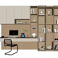 Modern Wooden Bookcase With Study Desk Computer Chair And Decorative Shelves