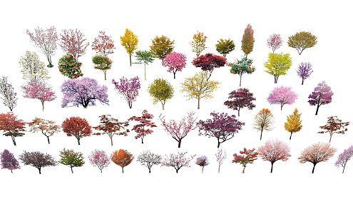 Modern flowering trees, shrubs and leafy plants 3d model