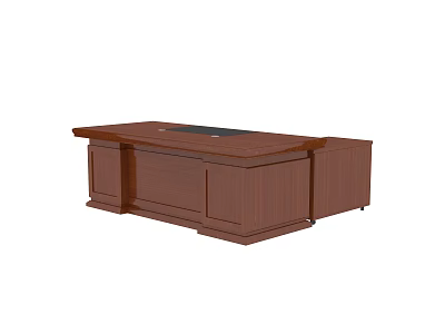 Spacious Wooden Executive Office Desk With Brown Finish And Storage Cabinet Drawers 3d model