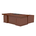 Spacious Wooden Executive Office Desk With Brown Finish And Storage Cabinet Drawers
