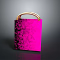 Stylish Pink Handbag with Gold Handle and Glittery Surface for Daily Use