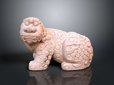 Traditional Stone Lion Sculpture With Intricate Carved Patterns And Textured Surface 3d model