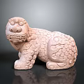 Traditional Stone Lion Sculpture With Intricate Carved Patterns And Textured Surface