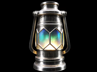 Vintage Metallic Decorative Lantern With Diamond Shaped Colorful Glass Panels 3d model