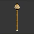 Golden Scepter With Intricate Decorative Top And Long Shiny Shaft On Black