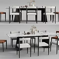 Modern Dining Table Set With Marble Top And White Brown Upholstered Chairs 3d model