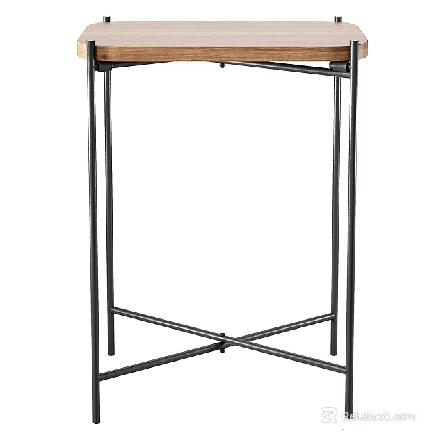 Modern Bar Stool With Black Metal Frame And Wooden Seat Top 3d model 