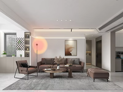 Modern Living Dining Room Interior With Sofa Coffee Table Rug And Decorative Painting 3d model