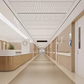 Hospital Outpatient Clinic Corridor With Reception Desk Clock Plant And Wooden Doors