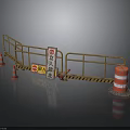 Construction Site Safety Barrier With Warning Signs Traffic Cones And Isolation Blocks