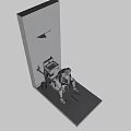 Metallic Toilet With Robot Seated On And Blue Lighting In Dark Room
