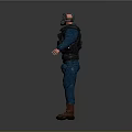 Person In Blue Protective Suit With Gas Mask And Black Tactical Vest