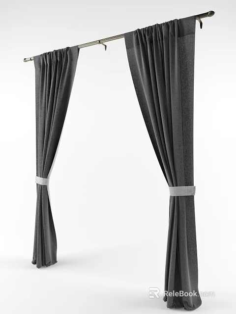 Elegant Gray Curtains With Modern Tiebacks And Soft Drapery For Home Window 3d model 