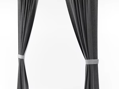 Elegant Gray Curtains With Modern Tiebacks And Soft Drapery For Home Window 3d model