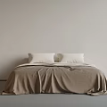 Minimalist Bedroom Interior With Bed White Pillows Light Brown Blanket Neutral Wall And Gray Floor