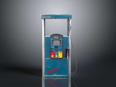 Blue Gasoline Pump With Digital Display Control Buttons Fuel Nozzle And Hose 3d model