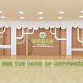 Kindergarten Background Wall Design With Tree Patterns Wavy Top And Happy Home Theme Decor 3d model