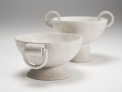 Two White Ceramic Vessels With Ring Handles And Pedestal Bases In Minimalist Design 3d model