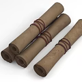 Three Brown Scrolls Bound With Red Strings For Decorative