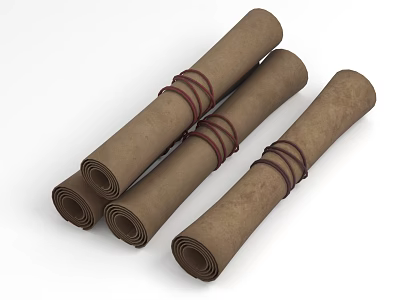 Three Brown Scrolls Bound With Red Strings For Decorative 3d model
