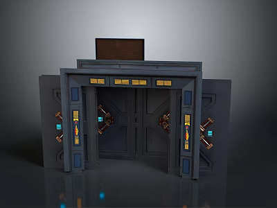 Sci Fi Entrance Door With Dark Frame Brown Panel And Colorful Lights 3d model