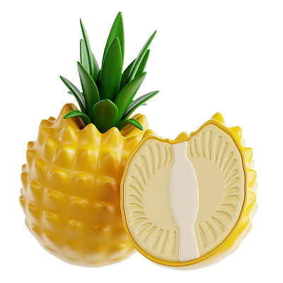 Yellow Pineapple With Green Leaves Showing Sliced Inner Texture And Fresh Appearance 3d model