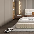 Modern Neutral Bedroom With Upholstered Bed Layered Bedding Nightstands And Floor Lamp