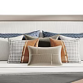 Colorful Pillow Arrangement With Geometric Patterns And Striped Textures For Bedroom Bed