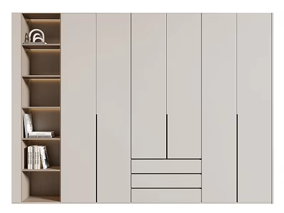 Modern Light Gray Wardrobe with Open Shelves Cabinet Doors and Drawers Storage Design 3d model