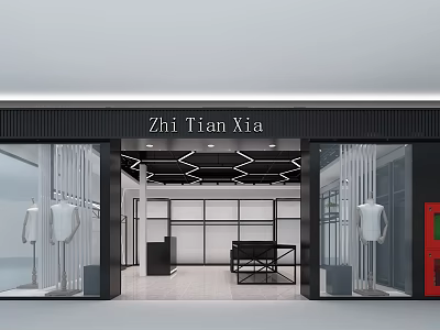 Zhi Tian Xia Clothing Store Glass Window Display With Mannequins And Interior Design 3d model