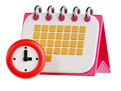 Decorative Ornament Set With Pink White Calendar And Red Circular Clock 3d model