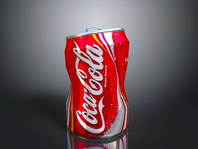 Dented Coca-Cola Can With Red And Silver Design And Water Droplets 3d model