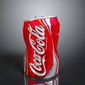 Dented Coca-Cola Can With Red And Silver Design And Water Droplets