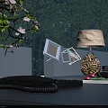 Decorative Scene With White Flower Tree Glowing Lights Stone Lamp Open Mirrors And Pink Flowers
