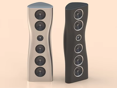 Modern Curved Shape Speakers in Silver and Black with Multiple Driver Units Design 3d model