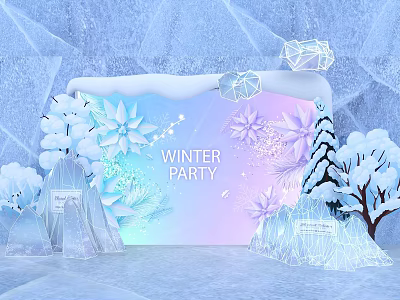 Winter Party Photo Spot With Ice Backdrop Snowy Trees And Crystal Decorations 3d model