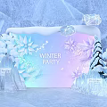 Winter Party Photo Spot With Ice Backdrop Snowy Trees And Crystal Decorations