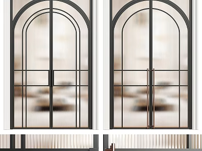 Modern Black Frame Swing Door With Arched Top And Frosted Glass Grid Design 3d model