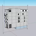Modern Minimalist Building Exterior With White Walls Windows Black Door And Roof Overhang