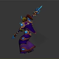 Game Fantasy Mage Character In Purple Blue Robe With Golden Headdress And Blue Crystal Staff
