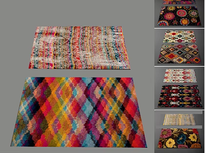 Colorful Square Rugs with Various Geometric Patterns and Floral Designs for Home Decor 3d model