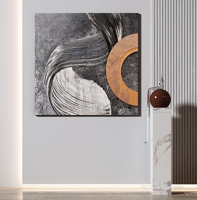 Abstract Wall Art With Wooden Circular Accent And Modern Decor Elements 3d model