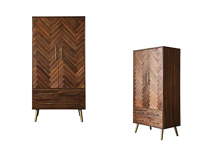 Wooden Herringbone Wardrobe With Drawers And Metal Legs Home Furniture Set 3d model