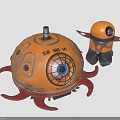 Orange Octopus Shaped Furniture Decor With SE08 IV Label And Small Robot Figure