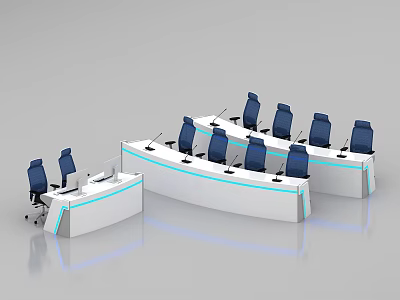 Modern Control Room Setup With White Console Desks Blue Chairs And Computer Monitors 3d model